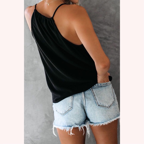 Black Quicksand Spaghetti Strap Tank Top with Tie Detailing - Picture 5 of 9
